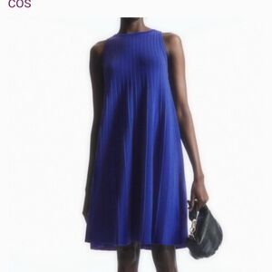COS Sleeveless Pleated Mini Dress in Cobalt